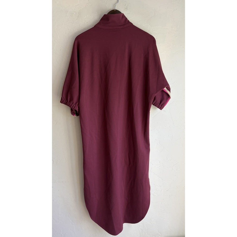 Emily McCarthy Poppy Caftan Dress L Midi Maxi Plum Ponte Preppy Metallic Stripe - Picture 2 of 7